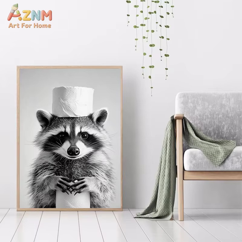 AZNM Wandkunstdruck auf Leinwand mit lustigem Tier-Motiv in Schwarz-Weiß, Retro Badezimmer-Dekor Poster ohne Rahmen - Bild 2