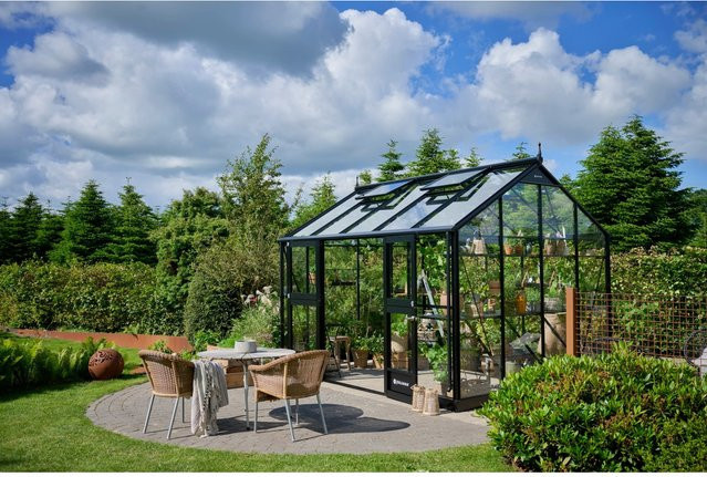 Juliana Gewächshaus Jubii 60 in Schwarz mit 10,9 m² Fläche, Aluminium und Sicherheitsglas mit Satteldach - Bild 1