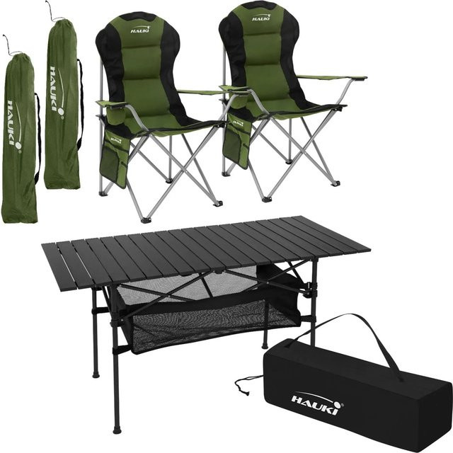 HAUKI Camping Set 3-teilig mit Klapptisch Schwarz und 2 Campingstühlen Khaki - Bild 2