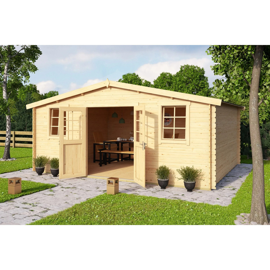 Lasita Holz-Gartenhaus Wels 5 in Blockbohlenbauweise mit Satteldach, Farbe Natur, B: 548,8 cm, T: 420 cm - Bild 2