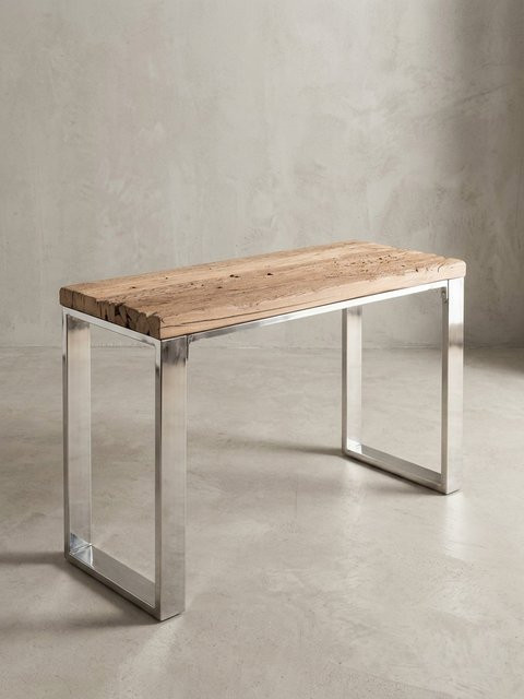 KADIMA DESIGN Industrial Konsolentisch aus Massivholz Akazie mit Edelstahlbeinen, Braun/Silber, Breite: 115 cm - Bild 1