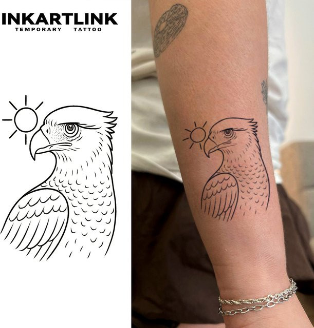 INKARTLINK Simple Lines Eagle Sun Tattoo-Aufkleber, wasserfest - Bild 1