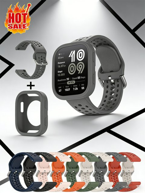 LCAPLE Uhrenarmband und Hülle für Amazfit Bip 6, Silikon, Schwarz - Bild 1