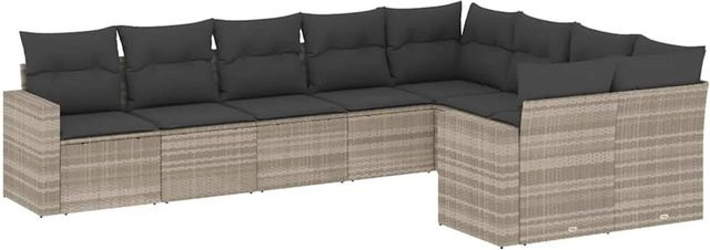 vidaXL 9-tlg. Garten-Sofagarnitur in L-Form aus Poly-Rattan mit Kissen in Hellgrau - Bild 1