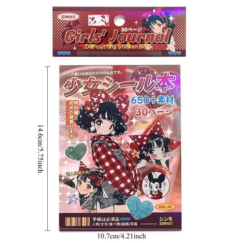 TWBEB Retro-Stickerbuch im japanischen Stil mit matten und glänzenden gestanzten Aufklebern für Scrapbooking und DIY-Dekoration in Pink und Multicolour - Bild 5