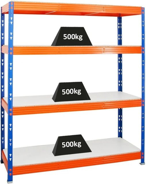 PROREGAL Profi Schwerlastregal Rhino mit 4 verstellbaren Melamin-Ebenen, H x B x T: 180 x 160 x 60 cm, Blau/Orange - Bild 1