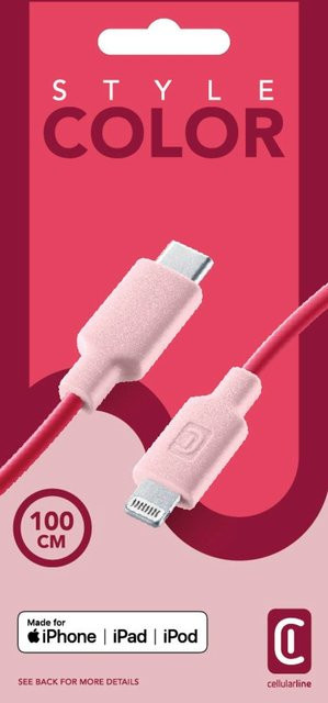 CellularLine Style Color USB Typ-C und Lightning Datenkabel in Pink, Länge: 1 m - Bild 1