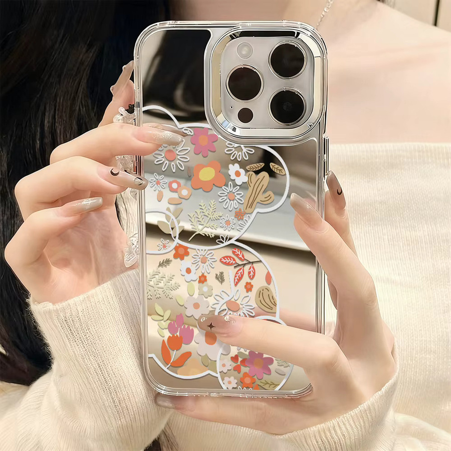 Luxus Make-Up Spiegel Handyhülle mit Blumenmuster für Apple iPhone 17 Pro Max, 16, 15, 14, 13, 12 und Air in Multicolour - Bild 4