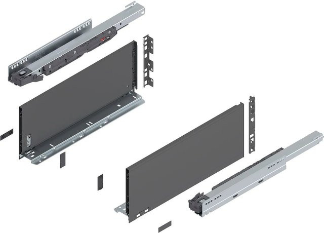 Blum Legrabox Pure Set Höhe C Tip-On Vollauszug, 1 Paar, Oriongrau matt, Tiefe: 450 mm, Tragkraft: 40 kg - Bild 1