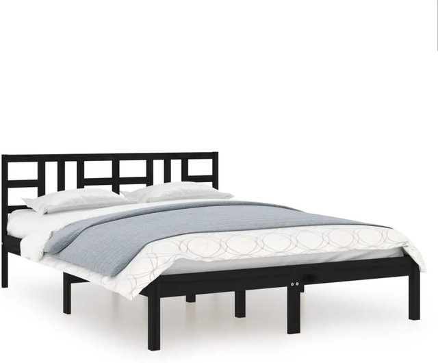 vidaXL Massivholzbett aus Kiefernholz in Schwarz, B/T/H: 140 x 190 cm - Bild 1