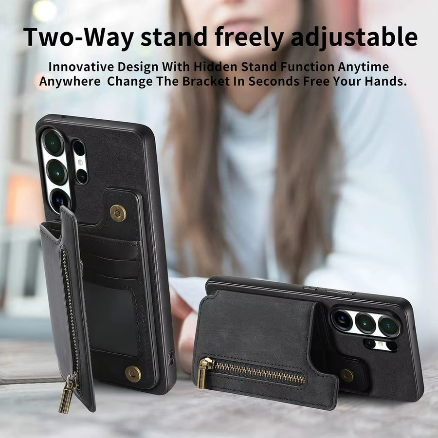 Luxus Lederhülle mit Reißverschluss und magnetischer Kartenbrieftasche für Samsung Galaxy S26 Ultra, S26 Plus und S26 Edge 5G in Grün - Bild 3