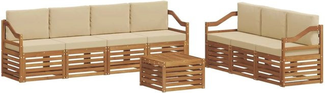 vidaXL Sofagarnitur 8-teilig aus Massivholz Akazie in Natur und Beige mit Tisch und Polstern - Bild 1