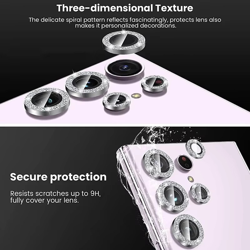 Samsung Galaxy S24 Ultra und S25 Ultra sowie S24 Plus Kamera Glas Objektiv Schutz mit HD Glitter Diamant Metall Ring in Multicolour - Bild 3