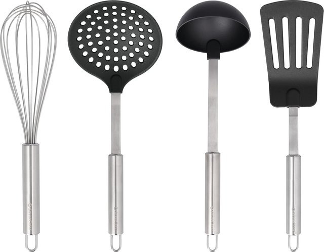 SILVERCREST Küchenhelfer-Set, 4-teilig, Schwarz, Edelstahl und Silikon, spülmaschinenfest und hitzebeständig - Bild 1