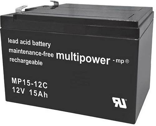 Multipower PB-12-15 MP15-12C Bleiakku 12 V 15 Ah Blei-Vlies AGM mit 6,35 mm Flachstecker, B/H/T: 151 x 104,5 x 99 mm - Bild 1