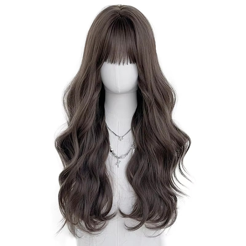 7JHH WIGS Perücke für Damen, braun, lang, gewellt, mit Pony - Bild 5