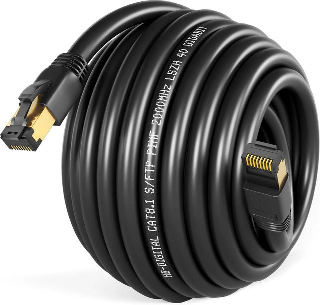 hb-digital Patchkabel CAT 8.1 LAN Kabel RJ45 S/FTP PimF LSZH Schwarz, Länge: 10 m - Bild 1