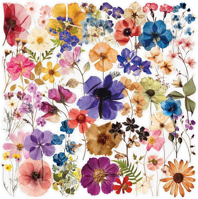 50 Stück transparente gepresste Blumen-Aufkleber in Multicolour für deine DIY-Dekoration an Laptop, Kühlschrank oder Skateboard - Bild 1