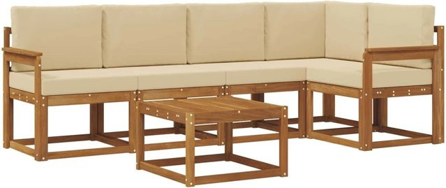 vidaXL Garten-Sofa-Set L-Form aus Akazienholz in Beige und Braun mit 6 Kissen und abnehmbaren Bezügen - Bild 1
