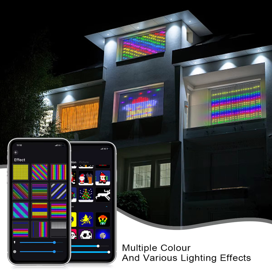 Guillermo LED-Fenstervorhang-Lichterkette mit 400 RGBIC LEDs, intelligente App-Steuerung und programmierbarem Text-Display in Multicolour für Weihnachts- und Hochzeitsdekoration - Bild 3