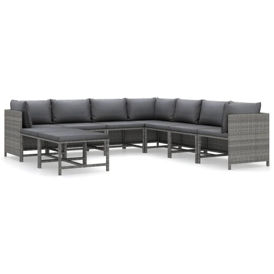 vidaXL 9-tlg Garten-Lounge-Set aus Poly Rattan in Grau mit Kissen und Ottoman, L-Form, modern - Bild 2