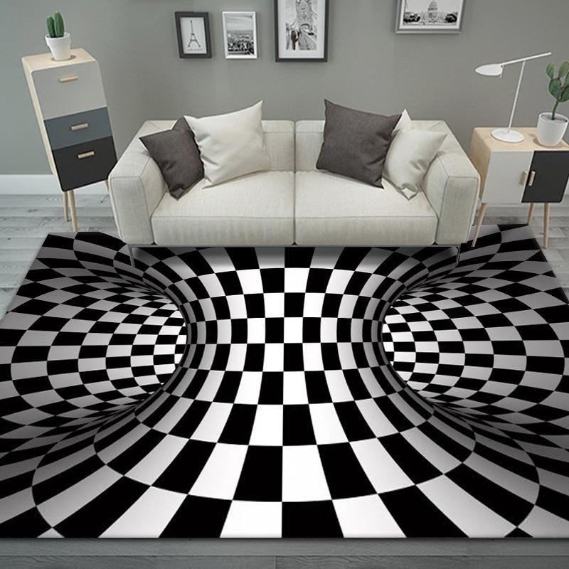 RC JUZI 3D Visueller Wirbelwind Teppich mit optischer Illusion in Schwarz-Weiß, B/T: 200 x 300 cm - Bild 1