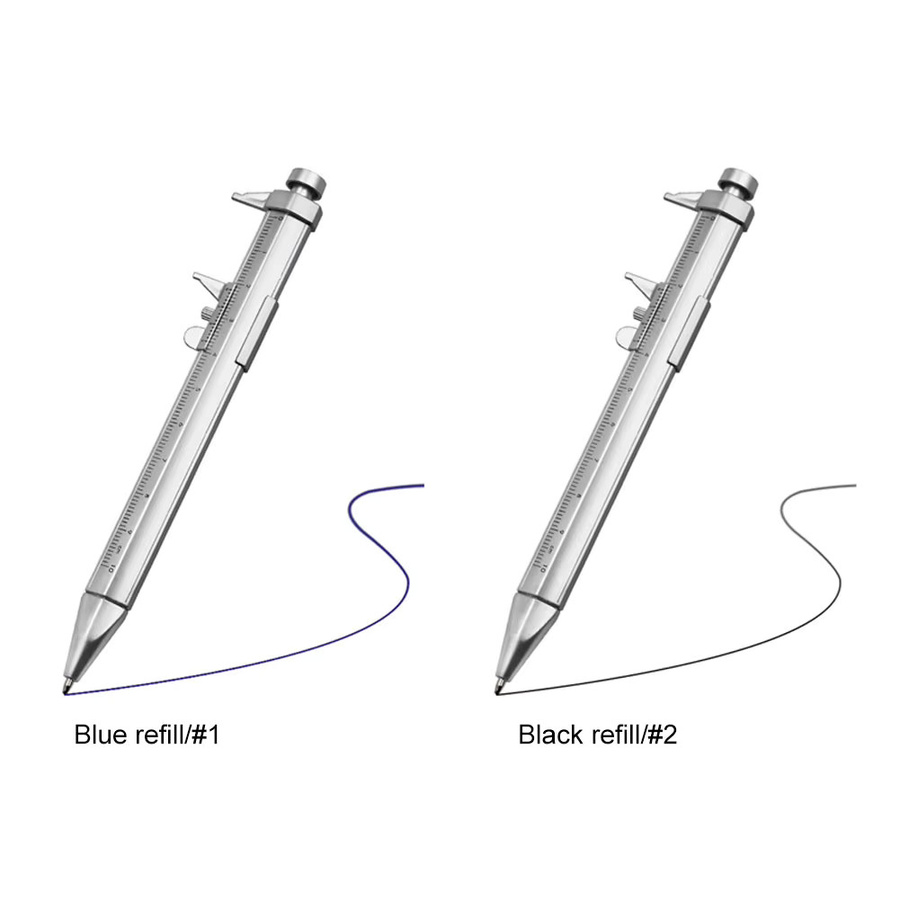 2-in-1 Multifunktions-Kugelschreiber mit Messschieber in Silber, Messbereich 0–100 mm, Metall-Gehäuse mit blauer Tinte - Bild 2