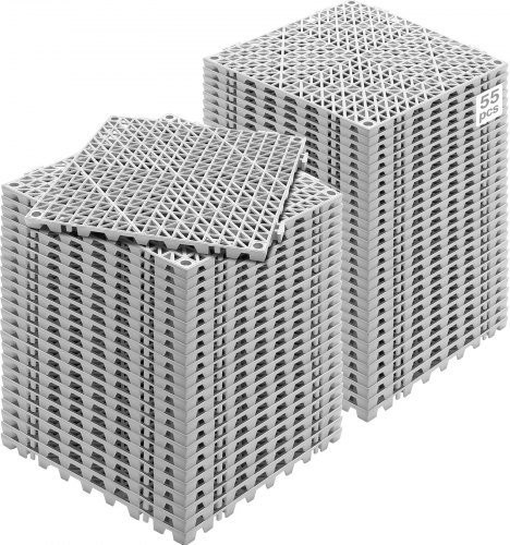 VEVOR Modular Interlocking Cushion 55er Pack Drainage Matten aus weichem PVC in Grau, rutschfeste Bodenfliesen mit Drainage-Löchern für Bad, Küche, Pool und Nassbereiche, B/B: 30 x 30 cm - Bild 1