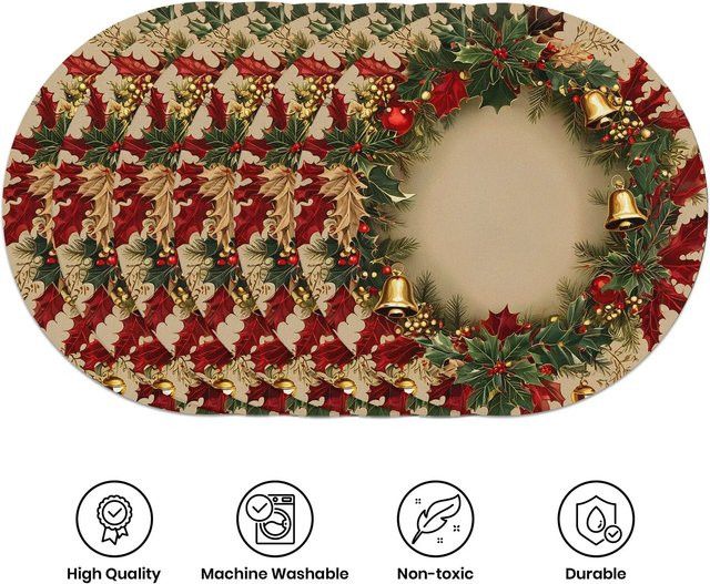 VIKAMA 6er Set Weihnachts Platzsets mit Holly Berry Design für die Tischdekoration - Bild 1