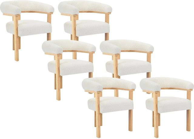 Vente-unique Stuhl Livelia in Weiß mit Bouclé-Stoff und Kautschukholz, Höhe: 64 cm - Bild 1