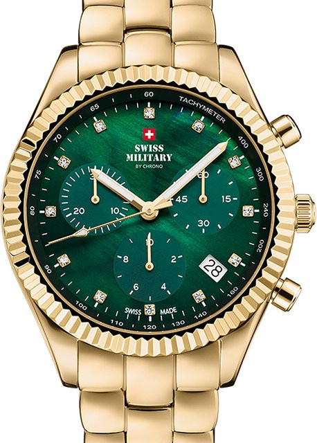 Swiss Military Chronograph Damenuhr, Quarz, Edelstahl, Grün, 38 mm, 5 ATM - Bild 1