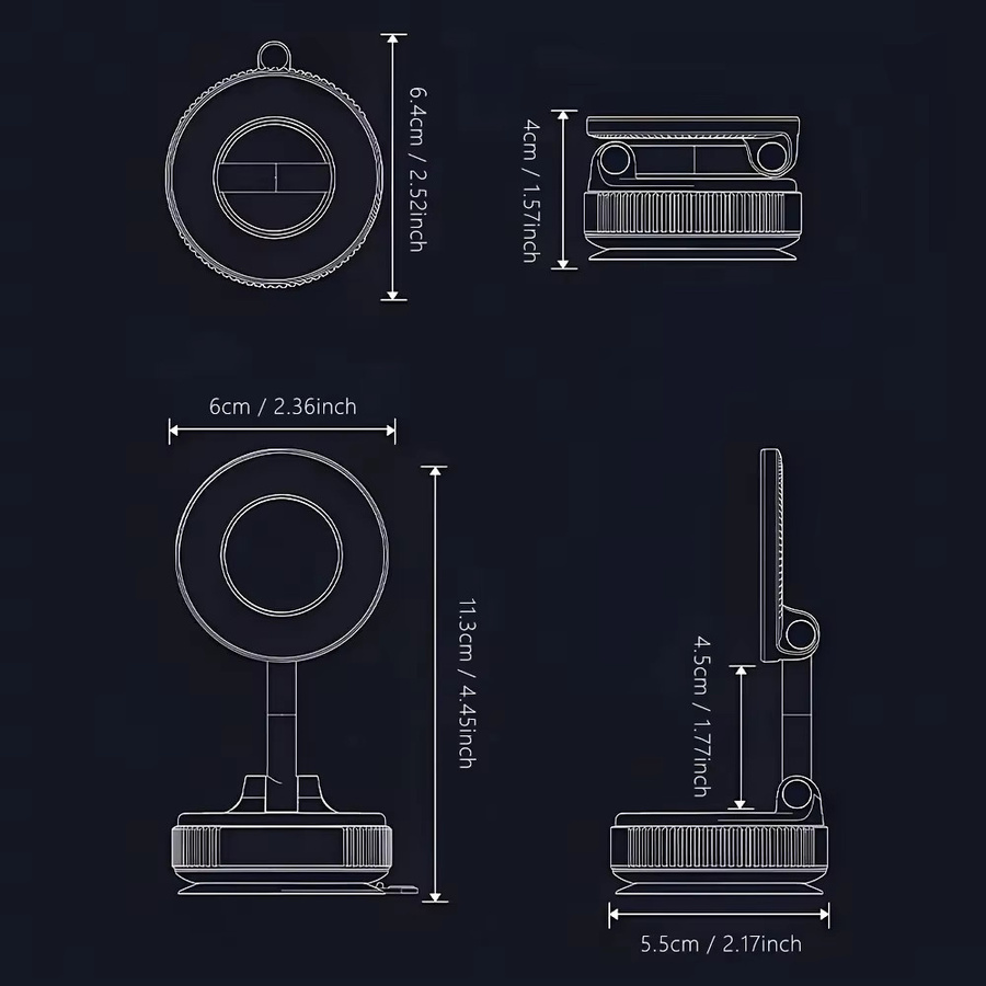 Magnetischer Telefon-Autohalter in Schwarz, faltbare und 360 Grad drehbare Halterung für Auto, Schreibtisch und Badezimmer - Bild 4