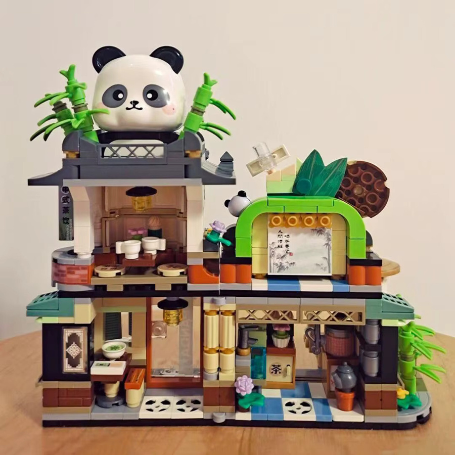 GSF STEM Straßenansicht-Serie Bausteine Izakaya Eisdieleneck Takoyaki-Laden Café Panda-Teehaus Modell - Bild 2