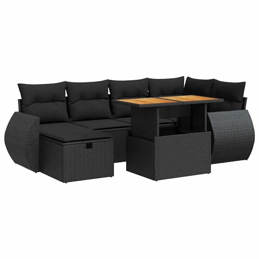 vidaXL 8-teilige Garten-Sofagarnitur aus Poly-Rattan und Akazienholz in Schwarz mit Kissen - Bild 2