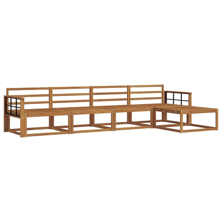 vidaXL Outdoor-Sofagarnitur aus Massivholz Akazie in Braun, 5-teiliges L-Shape Set mit Hocker und Armlehnen - Bild 2