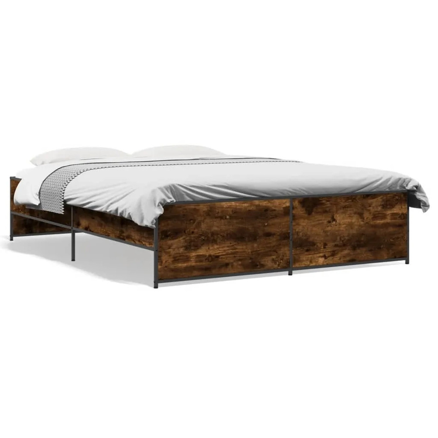 vidaXL Bettgestell aus Holzwerkstoff und Stahl in Räuchereiche, Braun, B/T/H: 140 x 200 x 40,5 cm - Bild 2