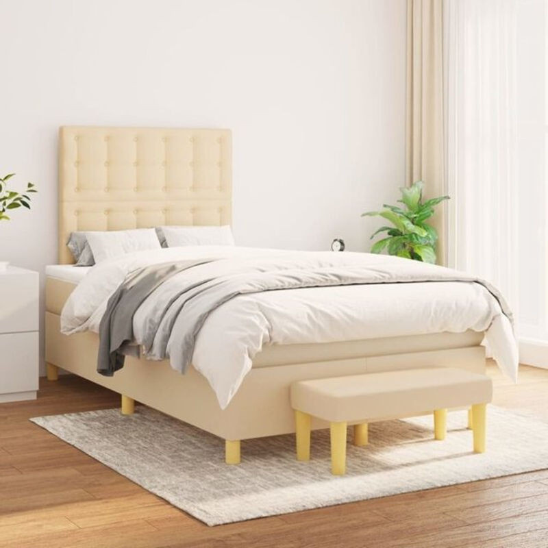 vidaxl Boxspringbett mit Matratze in Beige aus Stoff und Holzwerkstoff B/T/H: 120 x 200 x 118 cm - Bild 1