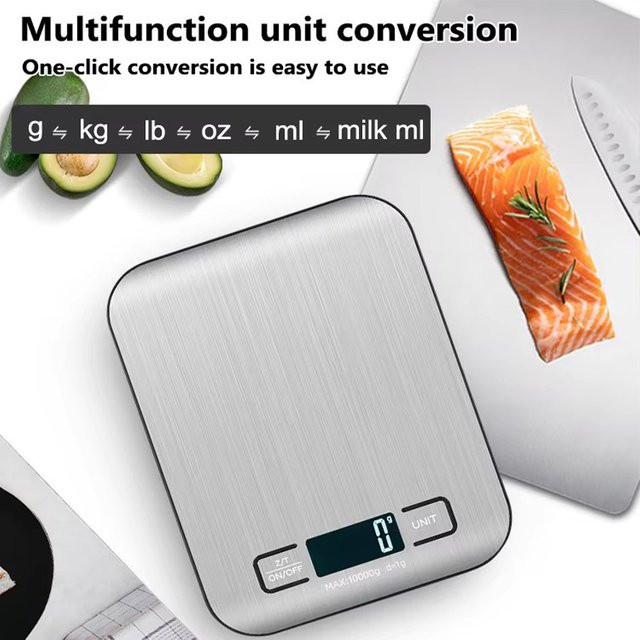 Lionet Digitale Küchenwaage mit LCD-Anzeige aus Edelstahl in Weiß und Silber, Präzisionswaage bis 10 kg mit 1 g Genauigkeit zum Backen und Kochen - Bild 1