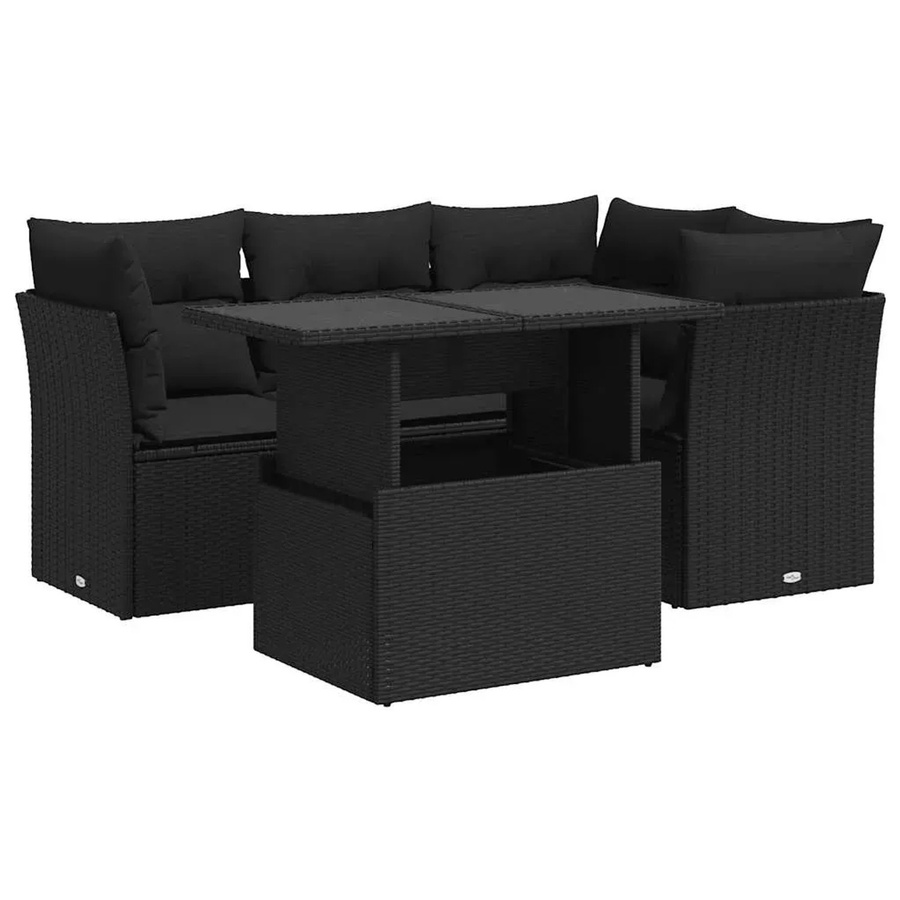vidaXL 5-teilige Garten-Sofagarnitur in L-Form aus schwarzem Poly-Rattan mit Sitzkissen und Stauraum - Bild 2