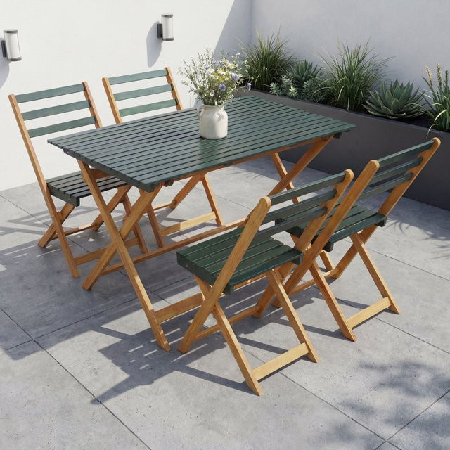 MCW Sitzgruppe P72 Lounge-Set aus Akazienholz mit Tisch und 4 Stühlen, klappbar, Natur-Grün - Bild 2