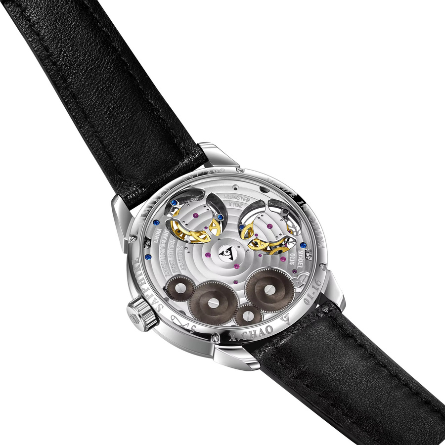 HEAIMER Armbanduhr Doppel-Tourbillon, Edelstahl, Silber, Leder, Herren - Bild 2