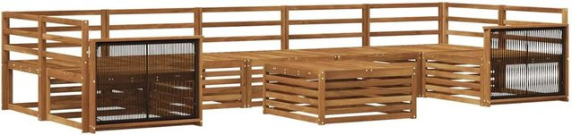 vidaXL Outdoor-Sofagarnitur aus Massivholz Akazie in Natur Braun, 8-teiliges Set mit Tisch und L-Form Design - Bild 1
