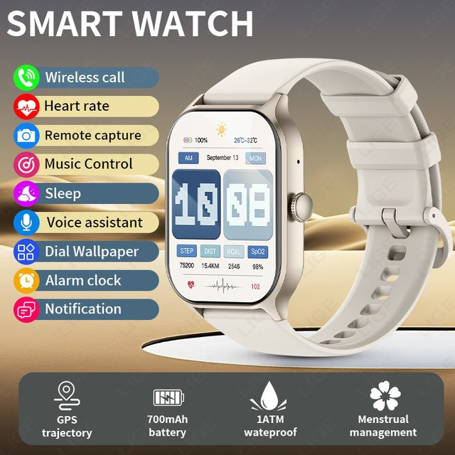 LIGE Smartwatch, Schwarz, Silikon, 1 ATM, Unisex - Bild 1