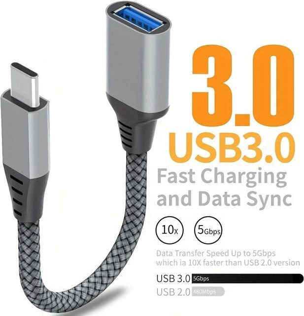 LAIHONEN USB-C zu USB 3.0 OTG Adapter mit 5Gbps Datenübertragung für iPhone 16 15, iPad und MacBook Pro/Air sowie Samsung S25-S22 in Schwarz oder Silber - Bild 1