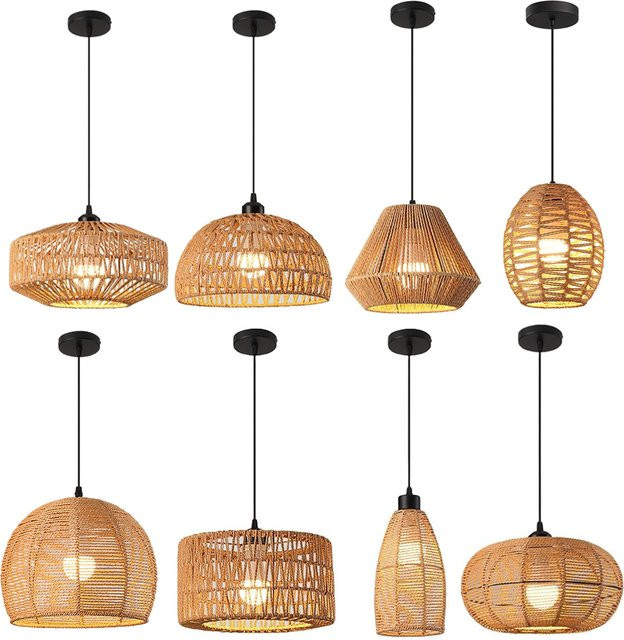 JOYINLED Rattan Kronleuchter im Vintage Zen Stil, Hängelampe aus Holz in Braun mit E27 Fassung und warmweißem LED Licht - Bild 1