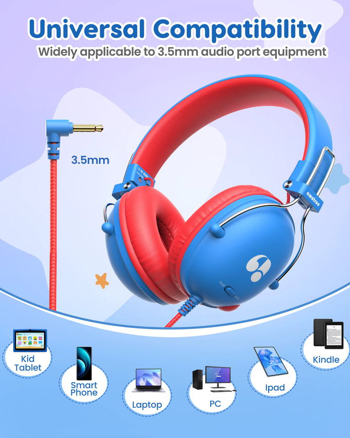 Awatrue Kinderkopfhörer On-Ear mit sicherer Lautstärkebegrenzung 74/85dB Stereo Kabelgebundene Kopfhörer mit 3,5mm Klinke für Tablet und iPad - Bild 2