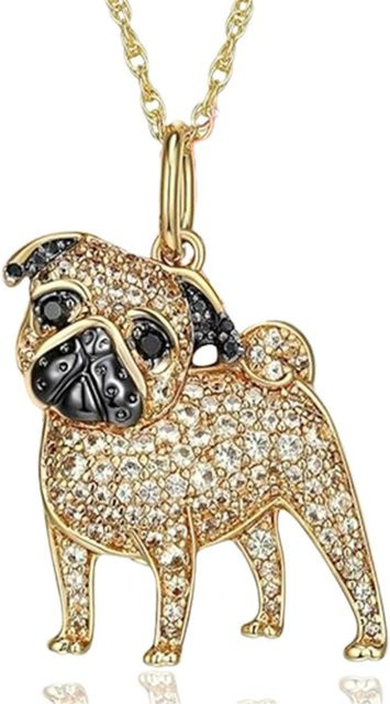 Halskette Schnauzer Hund Anhänger, Gold, Zinklegierung, Kristall, Zirkonia, Damen, 50cm - Bild 1