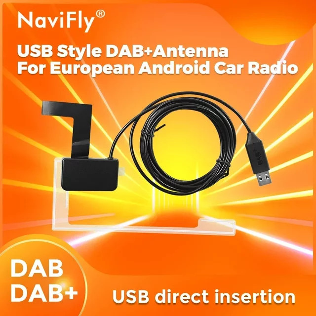 NAVIFLY Universelle DAB+ Antenne mit USB-Adapter und GPS für europäische Android Autoradio Player, Schwarz - Bild 1