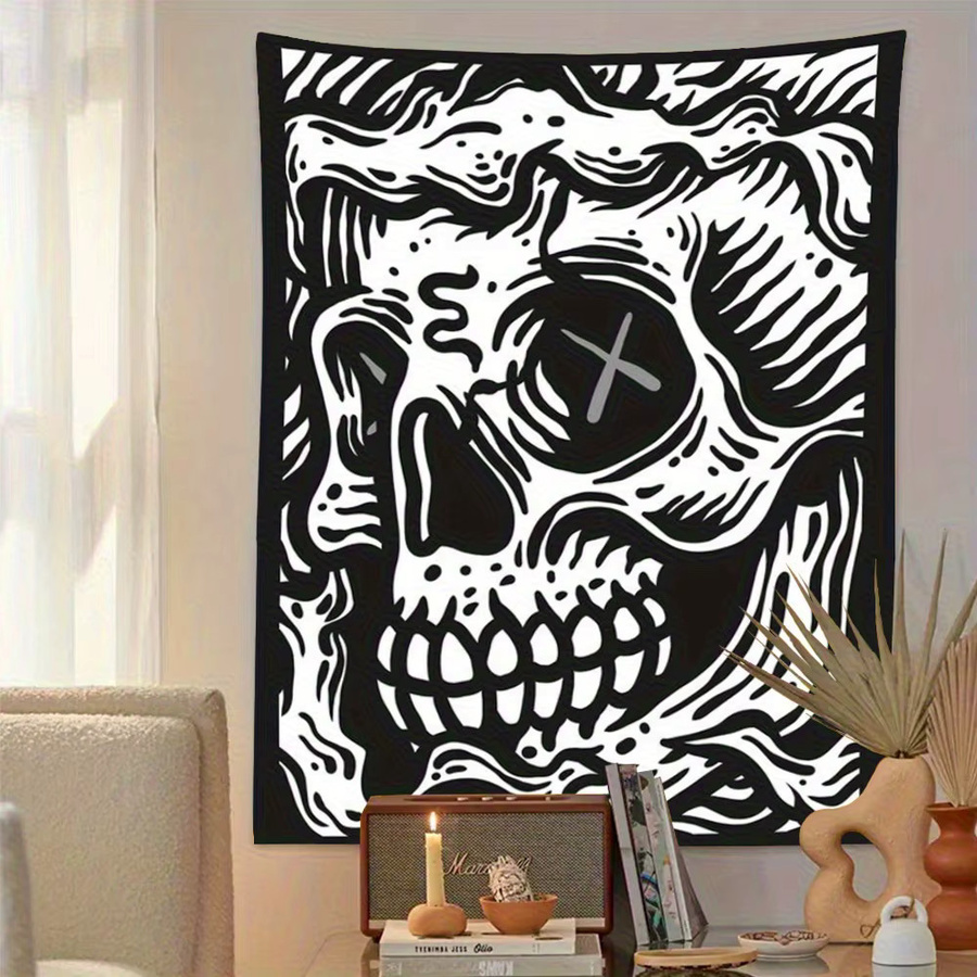 VIKAMA Wandteppich mit Totenkopfmotiv in Schwarz-Weiß - Bild 4