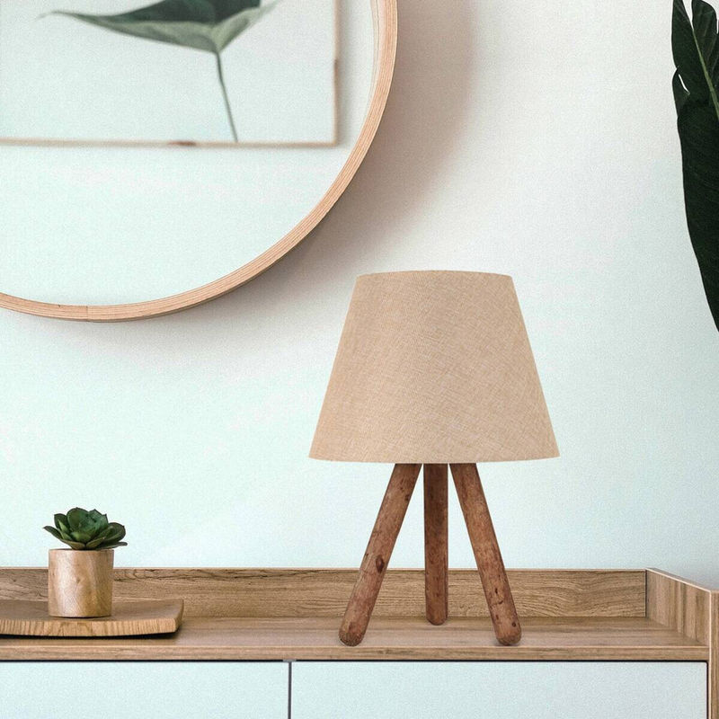 Opviq Tischleuchte in Creme und Braun aus PVC und Buchenholz mit E27 Fassung, B/H/T: 22 x 33 x 22 cm - Bild 2